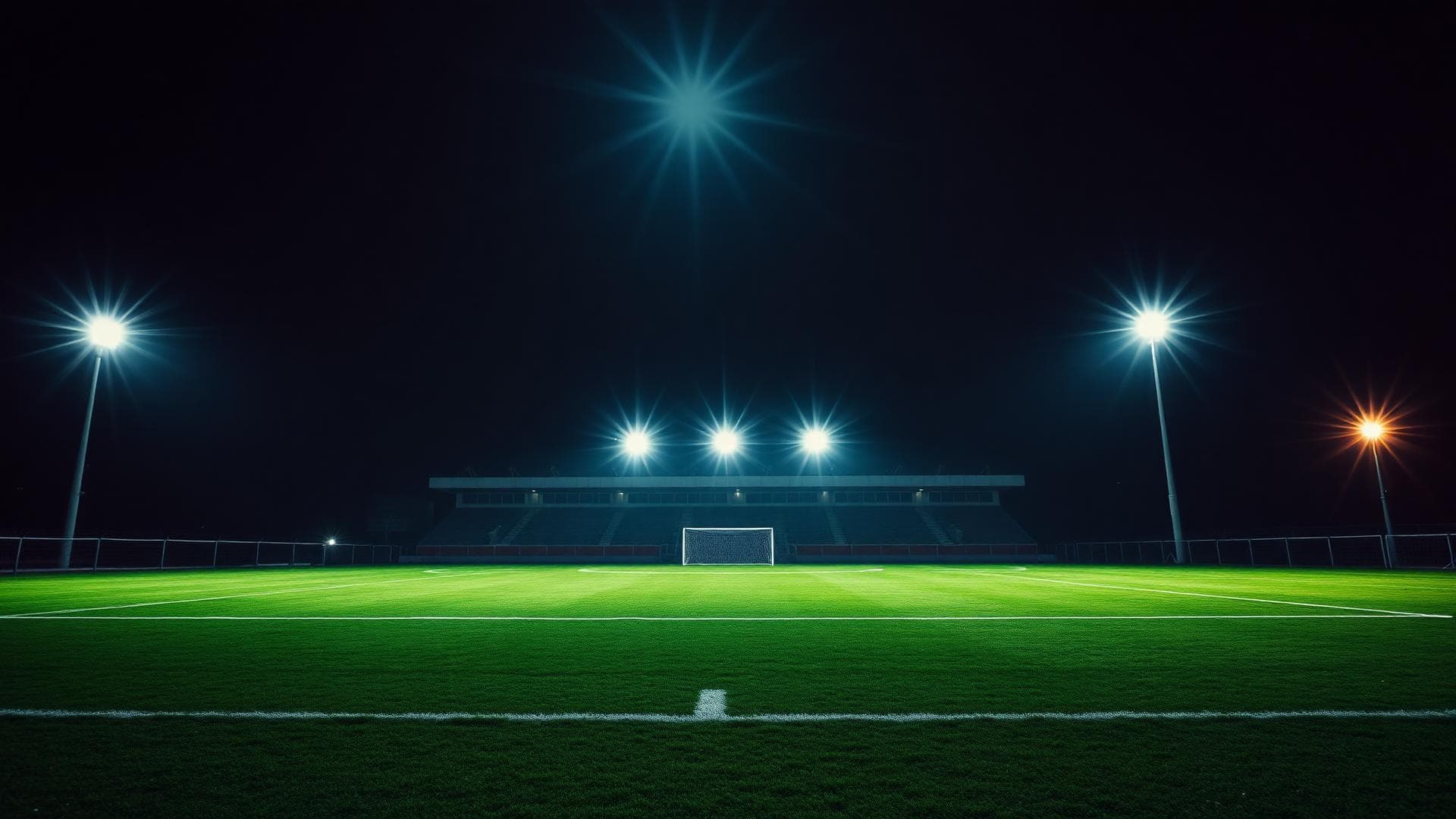 Campo de futebol iluminado por refletores à noite